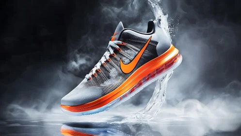 High-contrast athletic sneaker with dynamic liquid splash lighting