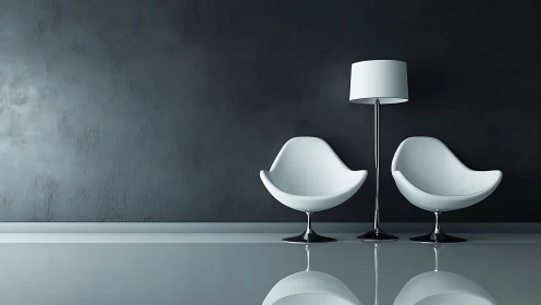 Minimalist Interior Seating Arrangement with Lamp.