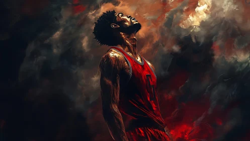 Storm-lit basketball player pauses in a moment of fierce focus