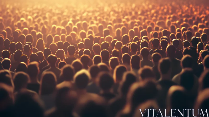 Warm crowd glowing together in soft golden evening light.