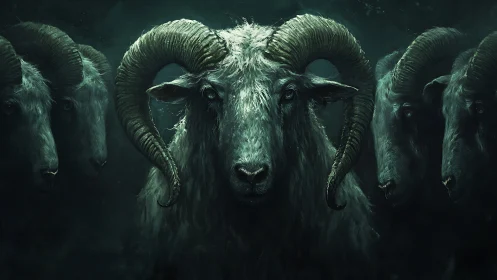 Symmetrical ram formation under low-key cinematic lighting.