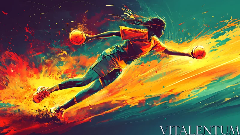 Digital illustration depicts athlete diving with two balls