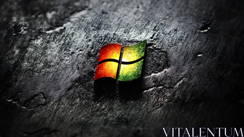 Textured Windows Logo on Dark Grunge Surface, Digital Art.