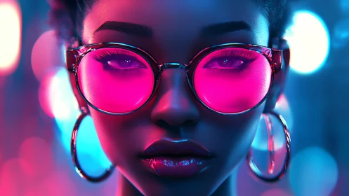 Neon city dreams burn quietly behind electric pink lenses
