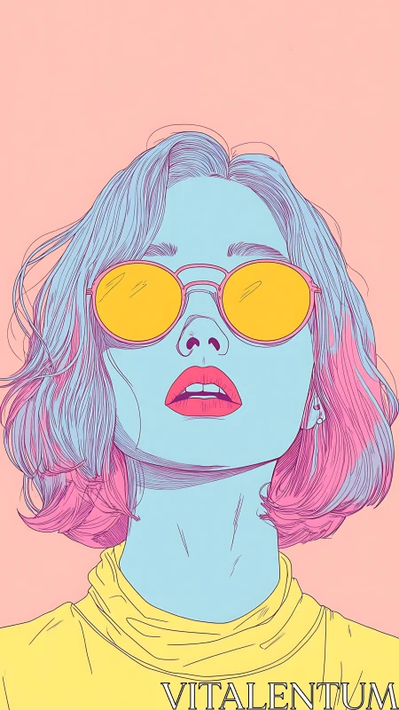 Stylized portrait of woman in sunglasses with pastel tones.