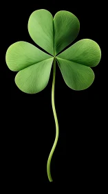 Photorealistic four leaf clover with detailed venation on black