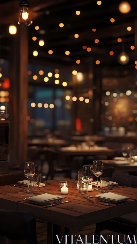 Candlelit bistro table glows beneath drifting string lights.