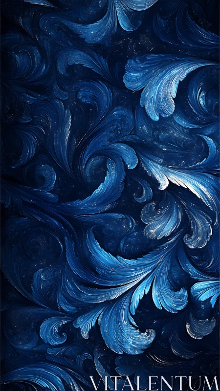Midnight blue swirls drifting like peaceful ocean feathers.