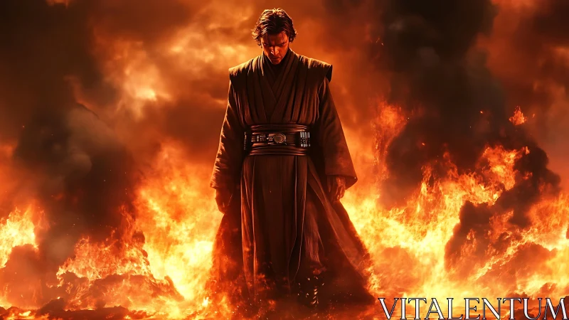 Anakin Skywalker Embraced by Inferno: Dramatic Light and Shadow Composition