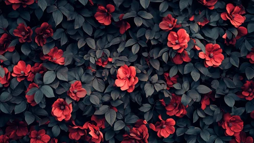 Crimson Blooms Dance Through Shadows in Lush Garden Theater