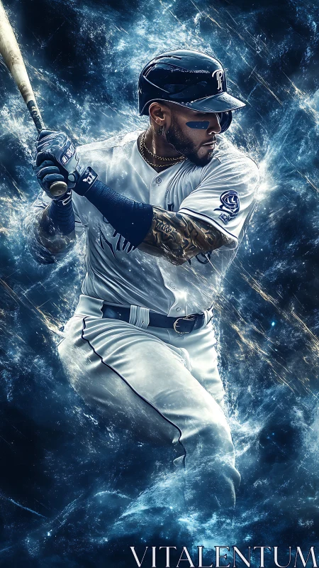 Baseball slugger charges through electric blue energy storm