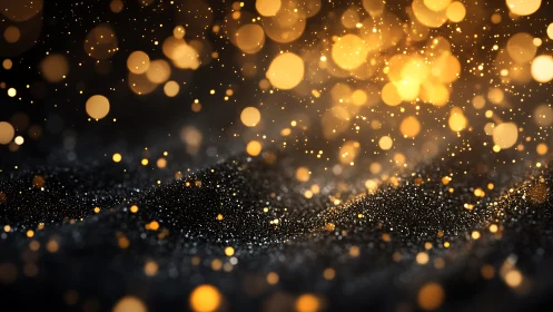 Glittering golden bokeh drifting above dark velvet dust.