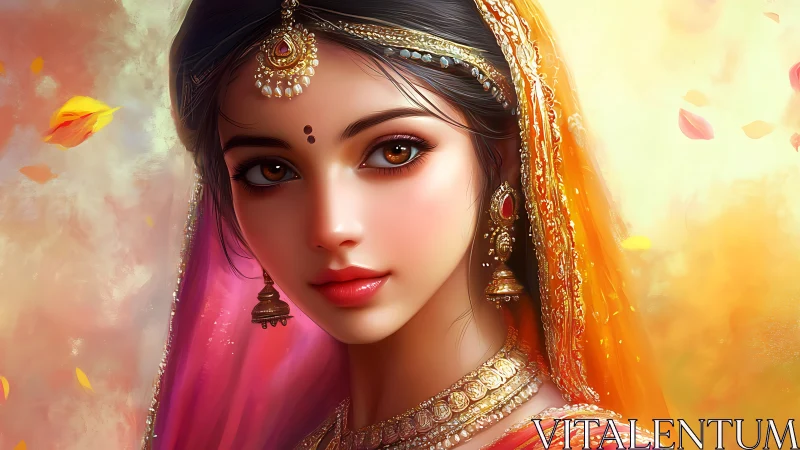 Digital painting of ornate South Asian bridal portraiture.