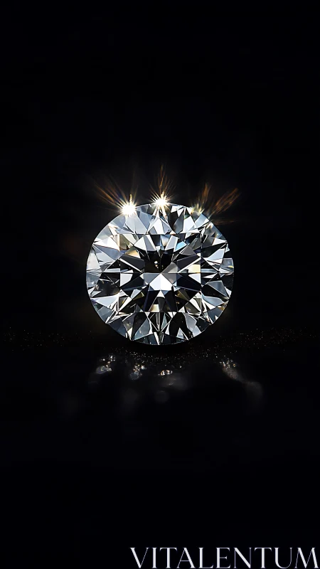Single round cut diamond glowing on dark black background.