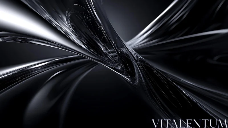 Futuristic Abstract Metallic Curves in Dark Digital Art Style.
