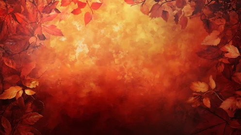 Autumn foliage frame with central gradient background.