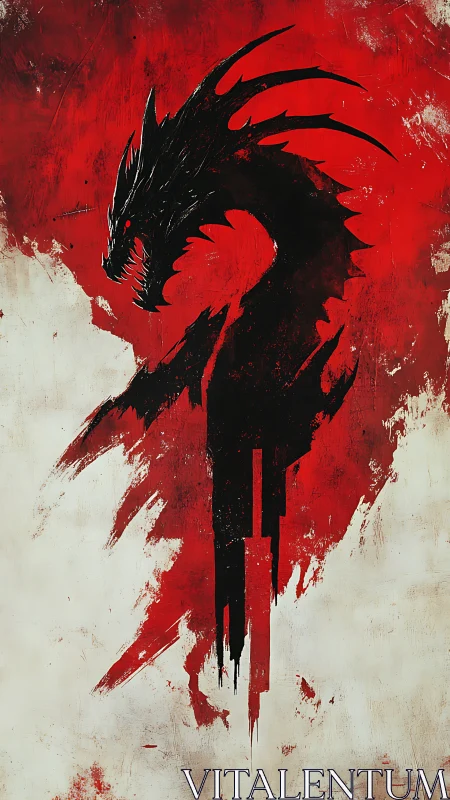 Silhouetted dragon emblem emerges from abstract red field