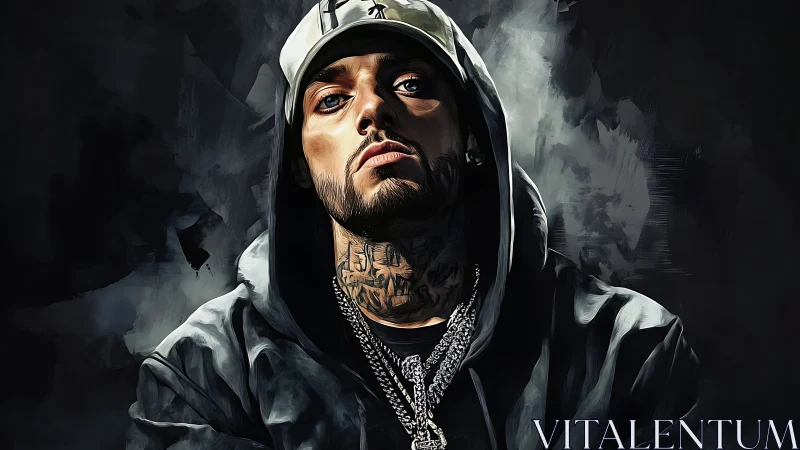 Hooded male portrait in digital stylized rendering artwork.