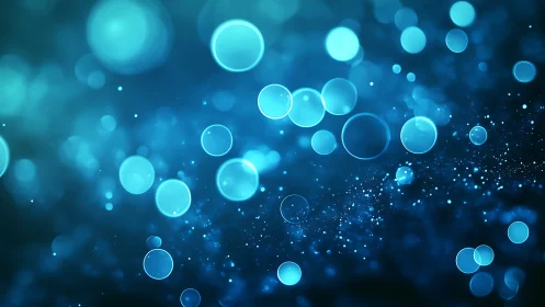 Blue bokeh light circles on dark abstract background.