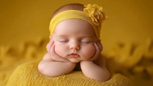 Precious Baby Girl Rests Peacefully in Sunshine Yellow