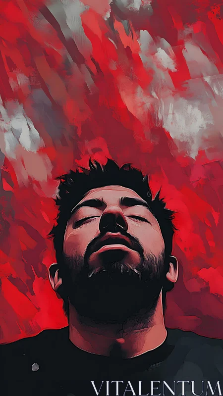 Crimson storms drift above a tranquil, upturned dreamer