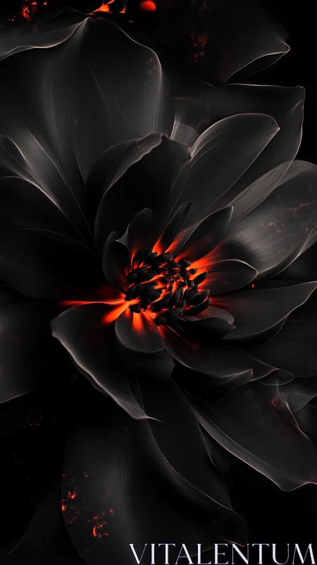 Dark digital flower render shows internal red light source