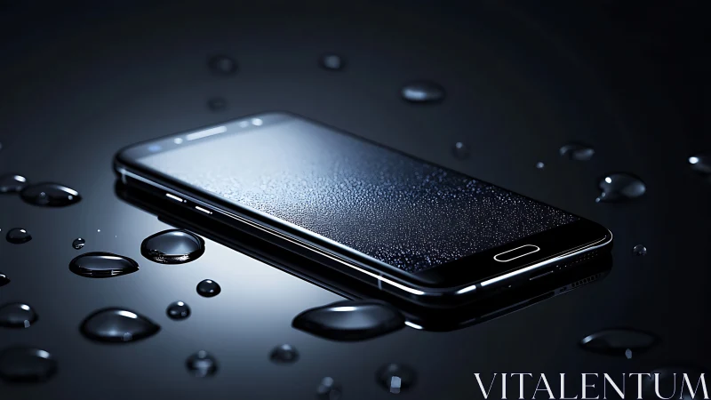 Water-kissed smartphone glows like midnight tech armor