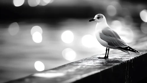 Solitary Seagull's Quiet Moment by the Water.