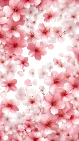 Delicate Pink Cherry Blossoms Cascading Across White Space.