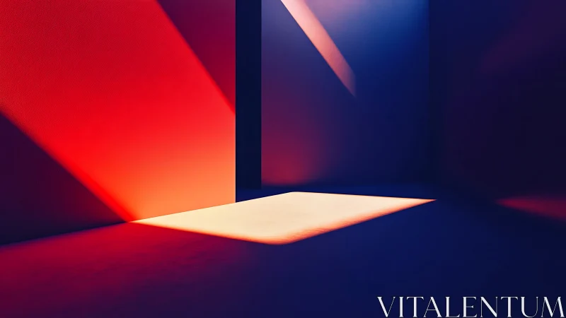 Geometric light portal cutting through red and violet space.