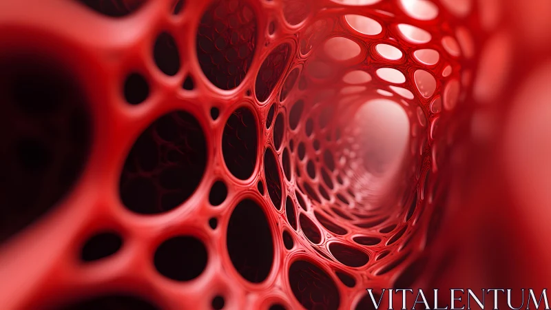 Abstract close-up of red organic tunnel structure, digital art.