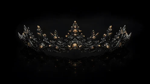 Volcanic black metal crown with jagged spikes and warm gold inlays