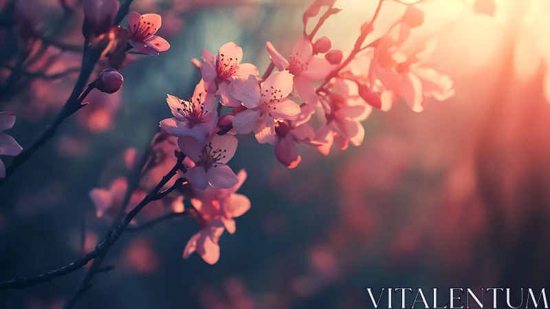 Backlit Cherry Blossoms with Depth-of-Field Bokeh Rendering.
