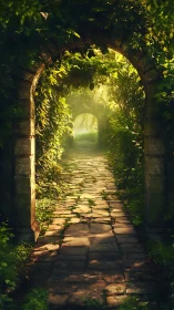 Sunlit garden arches leading toward a quiet hidden path.