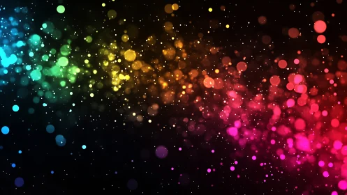 Rainbow bokeh particles stream across deep black space.