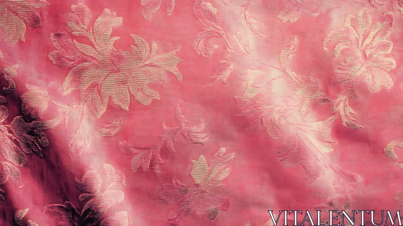 Pink damask fabric shimmers with ornate floral elegance