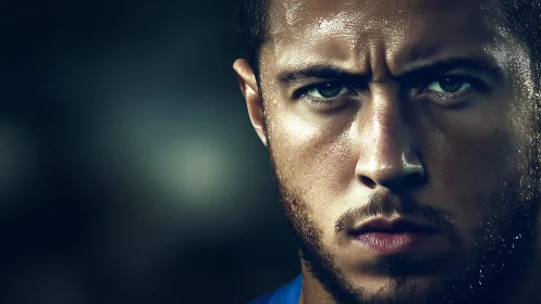 Focused athlete&rsquo;s determined gaze in an intense close-up portrait.