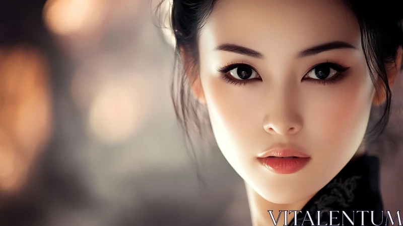 Digital portrait shows poised woman with luminous eyes