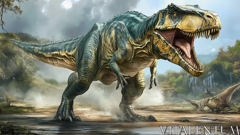 Primordial thunder erupts as tyrannosaur storms the valley