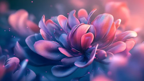 Luminous Abstract Flower Blooming in Neon Light.