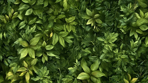 Gentle forest wall of layered leaves and quiet green light.