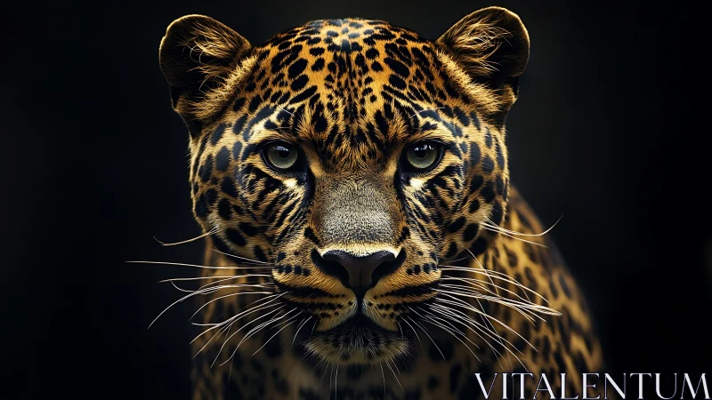Leopard's Penetrating Gaze Against Darkness.