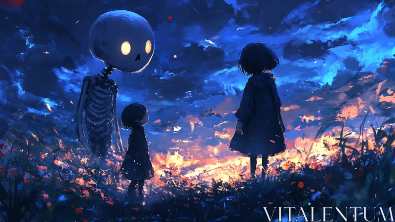 Midnight meeting unites two children and a gentle skeleton