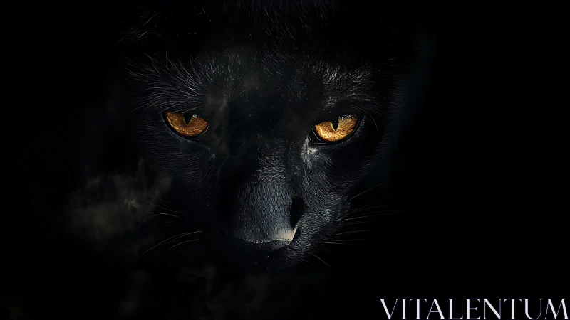 Low-key photorealistic panther portrait with golden eyes.