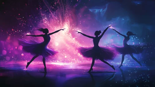 Ballerinas dance through neon light and swirling color storms.