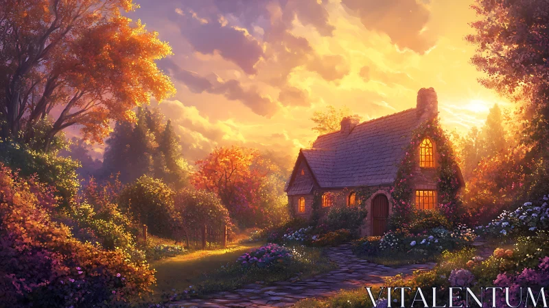Twilight settles as a storybook cottage gathers the light