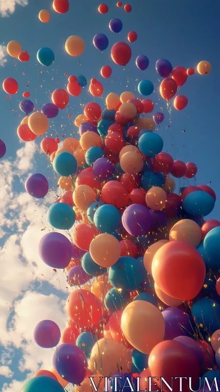 Chromatic Balloons Rising Against Azure Sky.