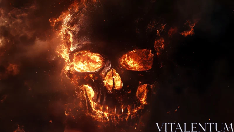 Flaming skull emerges from swirling infernal darkness
