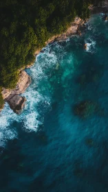 Emerald cliffside whispers against deep electric tides.