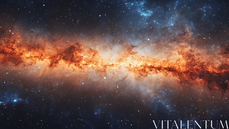 Central galactic band with dense orange nebular region.